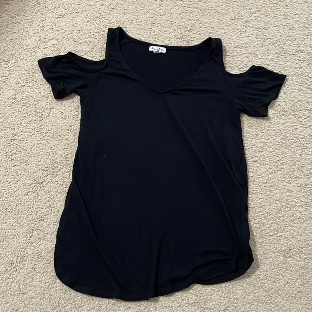 Love, Fire Black Cold Shoulder V-neck T-Shirt